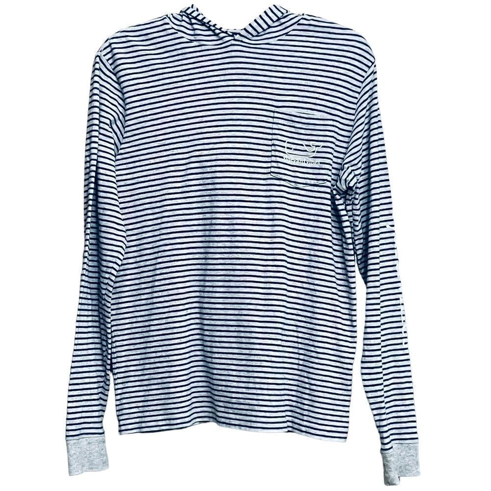 Vineyard Vines Gray Blue Stripes Long Sleeve Hoodie Shirt